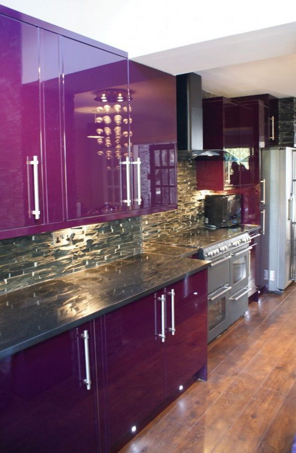 Purple And White Kitchen Cabinets