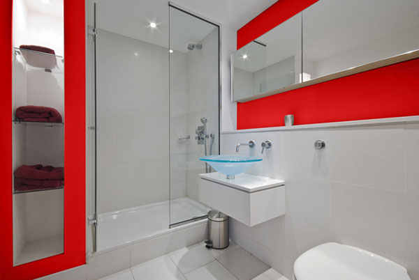 Red And White Small Bathroom Design Layout 