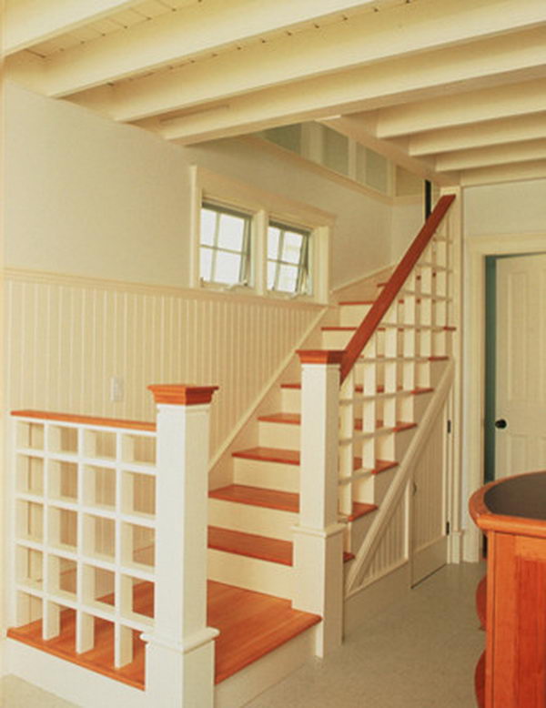 Small Basement Ceiling Painting. Put up bead board between floor joists and paint it white to brighten the space. 