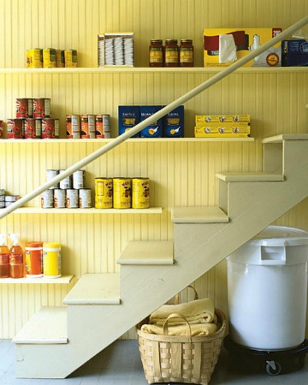 Shelves by Stairs.