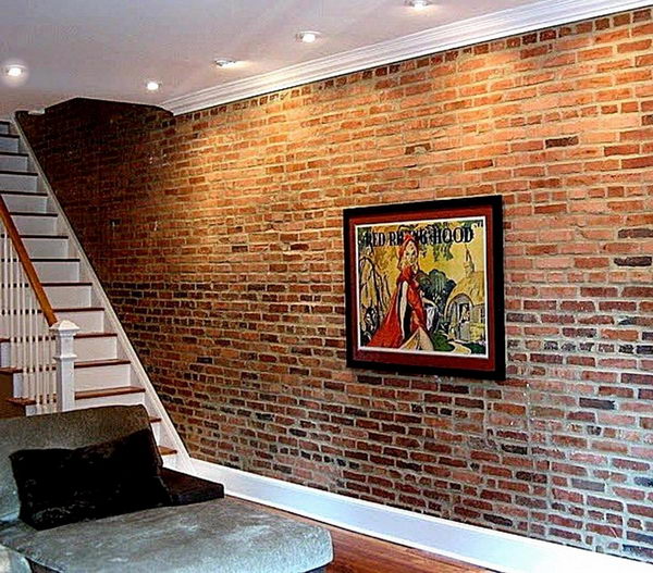 Brick Basement Wall. If basement walls are originally brick instead of poured concrete, leave them as is for a chic loft like look. Concrete walls could be covered with faux brick treatment. 