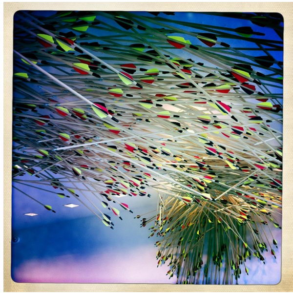 Arrow Art Installation. This installation involved 2,012 arrows suspended from the ceiling for the new corporate office reception area for Western Union in San Francisco. 