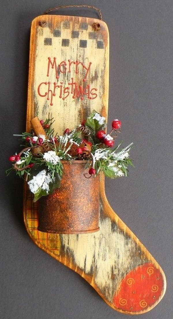 Primitive Wood Stocking Decoration,