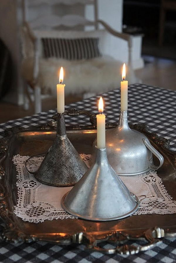 Make Candle Holders with Vintage Kitchen Funnels,