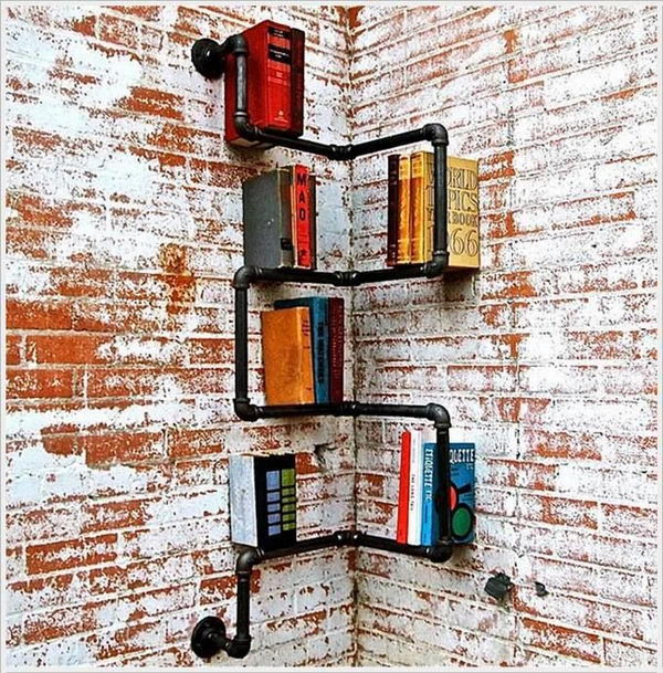 Industrial Corner Pipe Shelf,