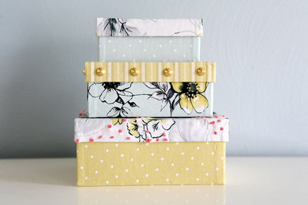 fabric covered boxes. Smart, well organized, bright and beautiful. The right storage containers can make a difference in storing your possessions for safekeeping and easy access. 