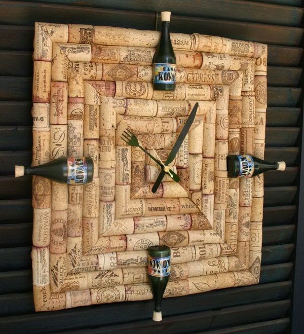 Wine cork clock with custom wine labels on bottles that have replaced the all too familiar numerals. Perfect for anyone who always has time for wine. 