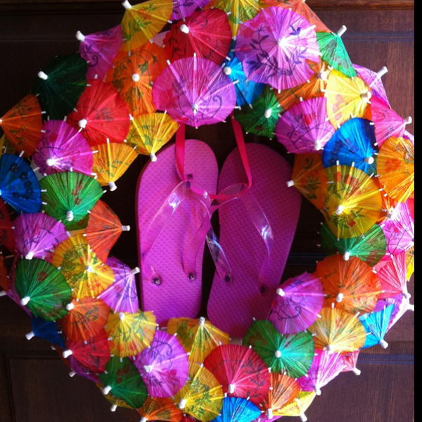DIY Flip Flop Wreath Decoration. Add a splash of color to your home with a creative flip flop wreath on your door when summer is coming. 