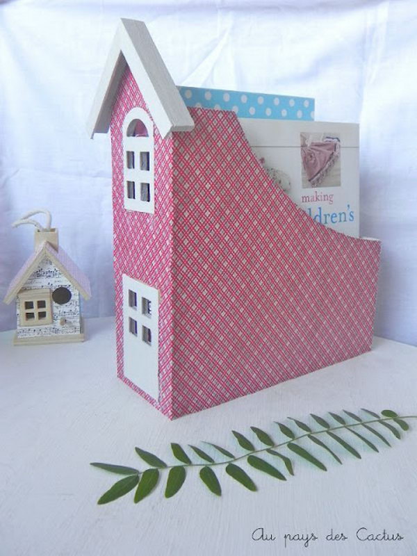 It would be a great kids room idea with this magazine storage box decorated like a house. 