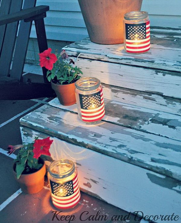 Easy Patriotic Luminaries. Great idea, and so easy and inexpensive. They look so pretty at night. 