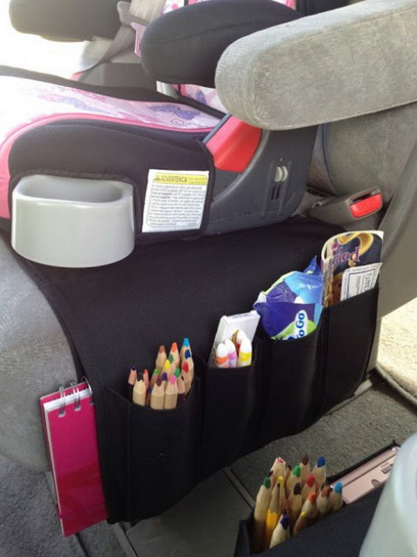 Beyond imagination, you can turn the flort remote control into an amazing car organizer for kids to contain colored pencils, books, tissue paper, or other smaller items for your kids. It will double as the seat protector from spills and other little messes. 