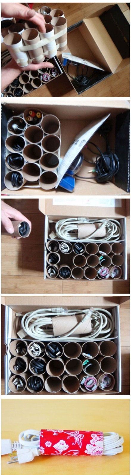 DIY Toilet Paper Roll Organizer for Your Cords. 