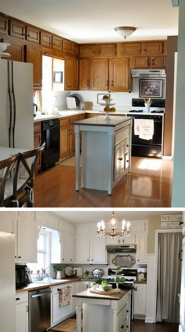 Before: Simple Cuisine. After: A White Revelation. Great kitchen redo on a budget  before's and after's ! 