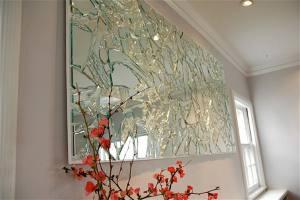 Broken Mirror Wall Art. The broken mirror never becomes a pile of trash. Give it a new life by carefully retrieve the pieces of mirror and arrange them on your plywood in whatever pattern you desire to create this stunning work of art. 