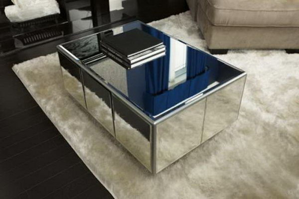 DIY Attractive Mirrored Coffee Table. This glamorous and attractive mirrored coffee table will be a fashionable addition to your living room. See how to create it here. 