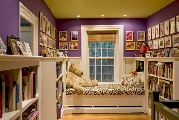 Window seat: A rich, saturated purple creates a striking contrast with bright white in this beautiful room. 