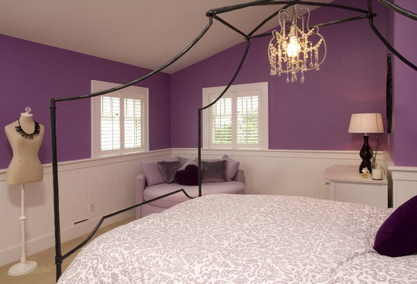 Pops of Violet: This bedroom is a good example of giving your bedroom the royal treatment by painting one wall a rich color like violet and keeping the rest of the decor light and bright. And the canopy bed is each princess' dreamy sleeping area. 