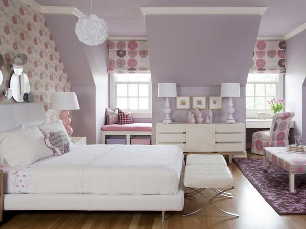 Radiant Orchid: The intriguing color of this bedroom is so fresh and current. 