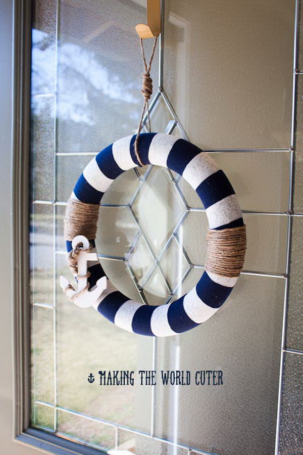 DIY Nautical Wreath. Add some nautical glamour to your front door with this nautical wreath. Check out the full tutorial right 