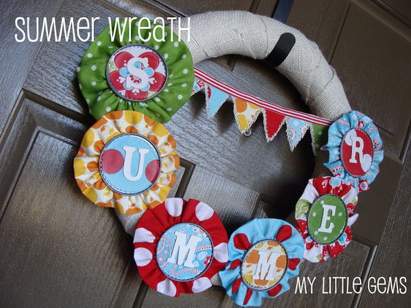 Burlap and Fabric Summer Wreath. This burlap and fabric wreath with letters of 