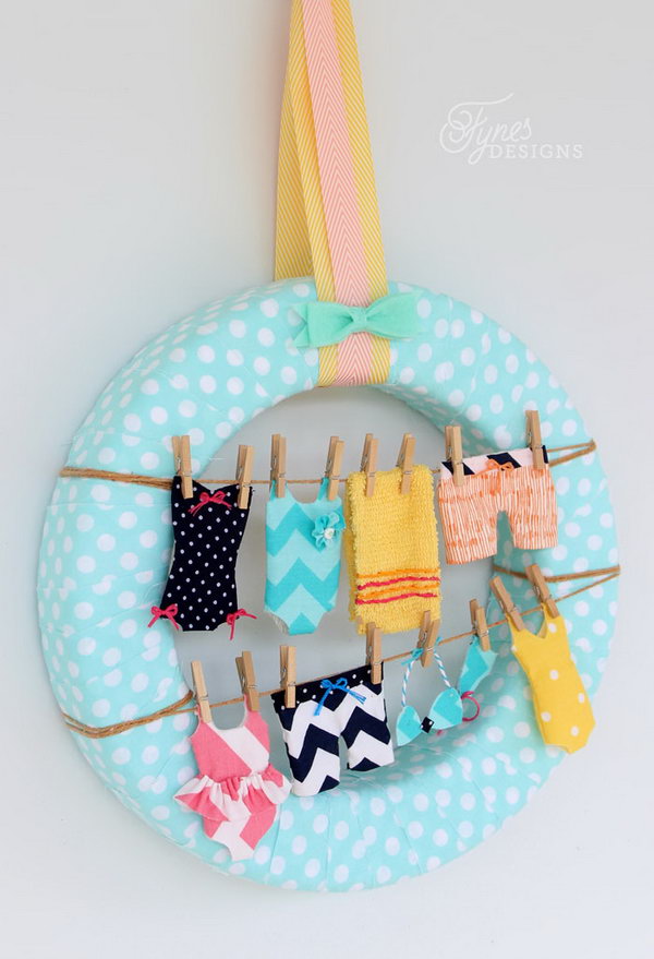 Summer Swimsuits Wreath. Sew tiny swimsuits to make your own fun summer clothesline wreath. See more 