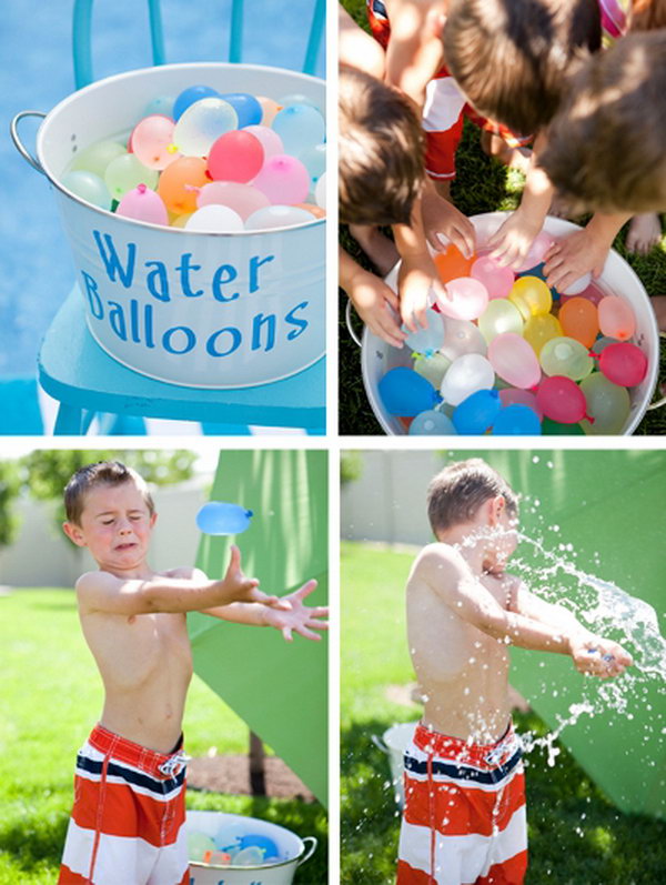 Water bombs. Fill balloons with water and you will get great water bombs. 