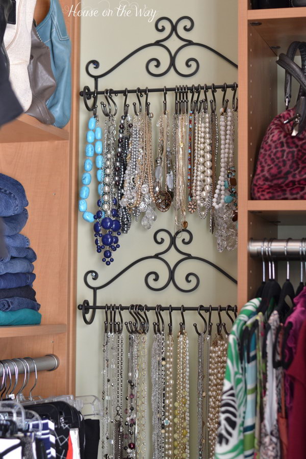 Use Towel Racks and Curtain S hooks to Organize Necklaces 