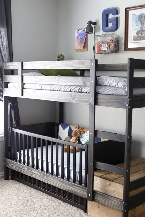 Swap a crib for the bottom bed on the IKEA Mydal bunk bed 