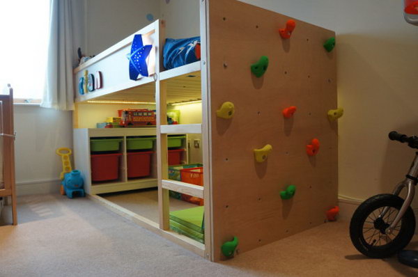 IKEA Kura Bed with Climbing Wall: Kids love climbing. This is a bed channels that. With the extra climing wall, this is a bed channels kids liking on climbing. Check out the tutorial 