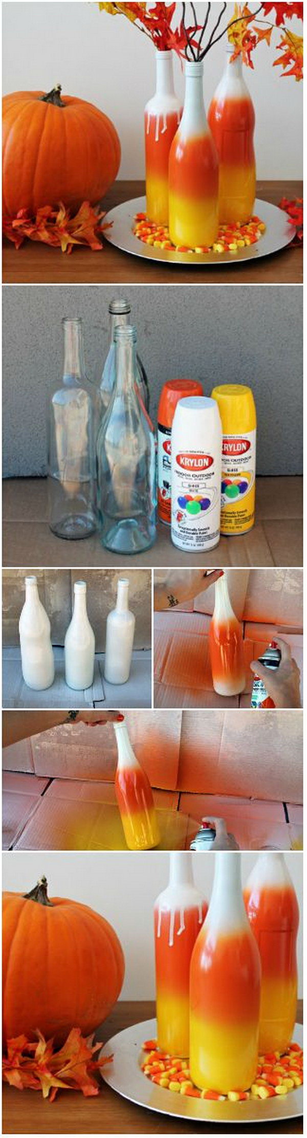 DIY Ombre Wine Bottles. A quick and easy way to create an ombre wine bottle with a few cans of spray paint! Add a festive atomasphere to your home. 