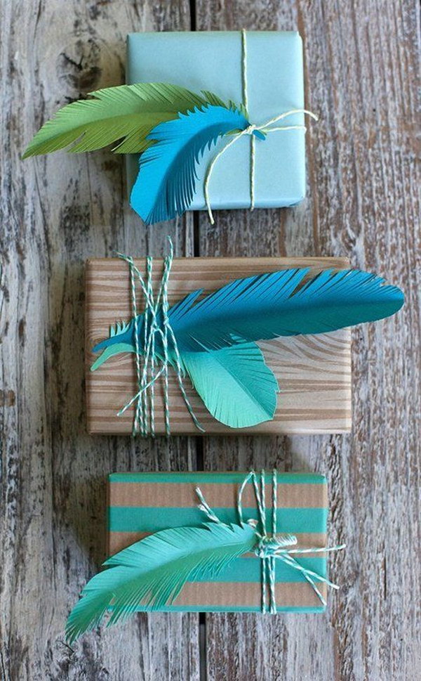 DIY Paper Feather Gift Toppers. 