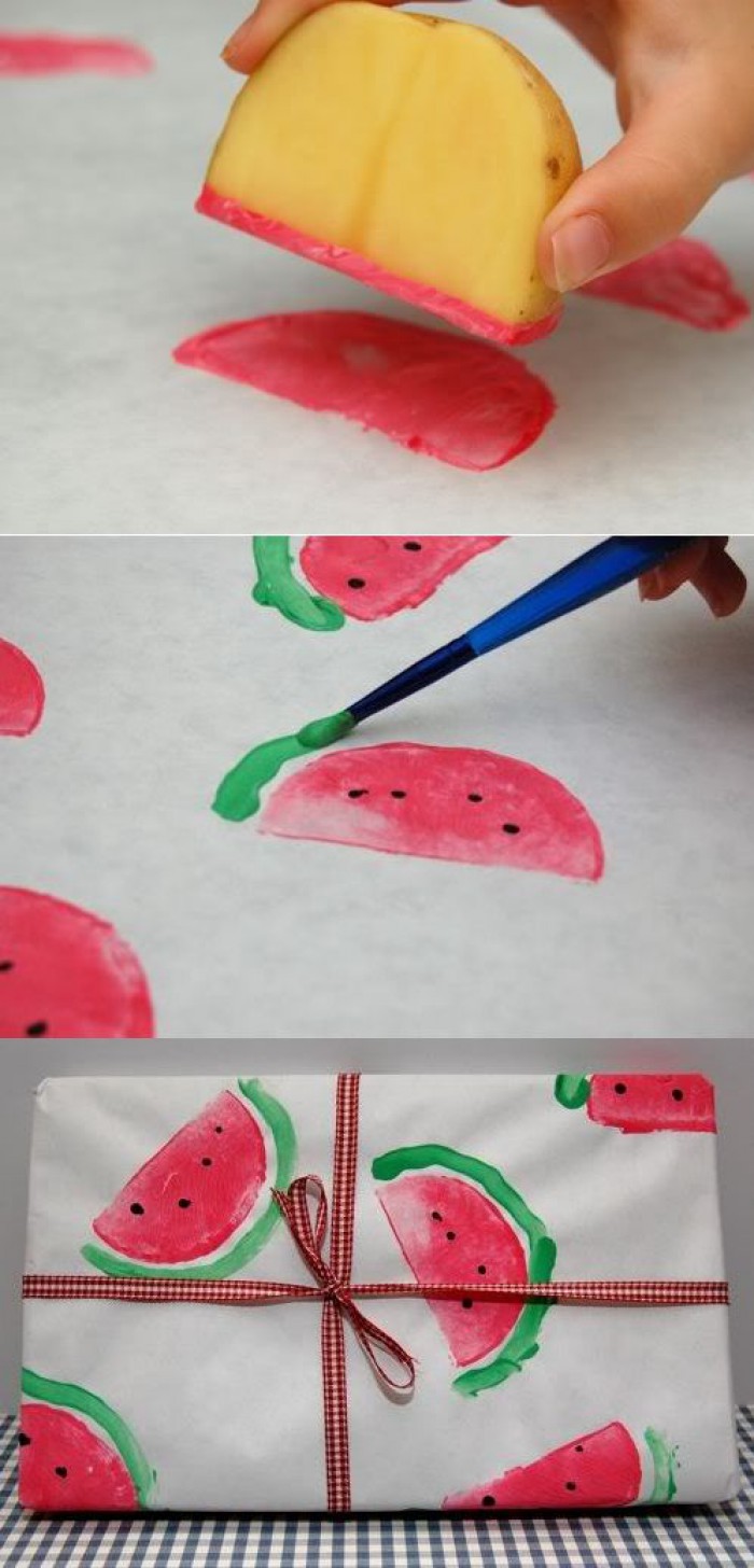 Make Watermelon Prints Using a Potato Wedge. 