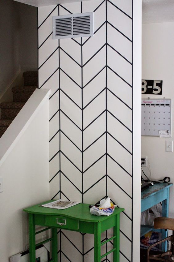 DIY Washi Tape Front Entry Wall. 