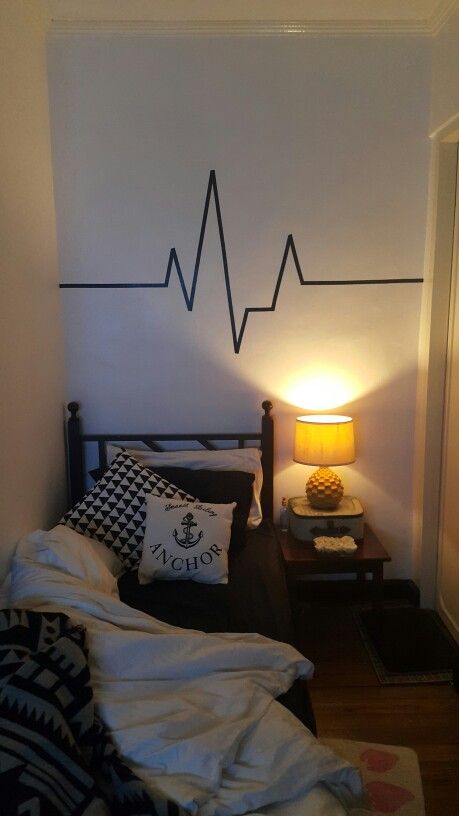 Heartbeat Monitor Washi Tape Wall Decoration In Bedroom. 