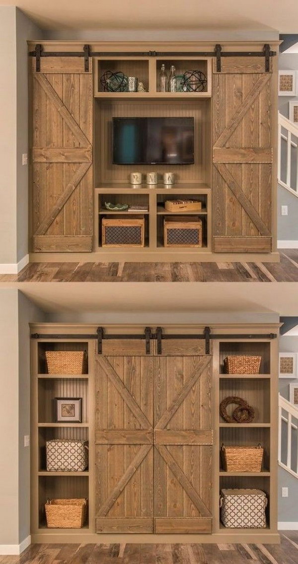 Open The Barn Doors For An Entertainment Center And Close Them For A Bookshelf. 