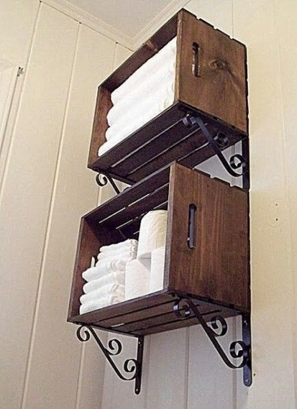 DIY Wooden Crate Bathroom Storage Tutorial