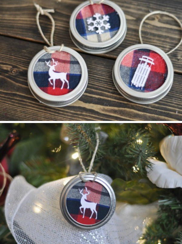 Mason Jar Lid Tree Ornaments. 