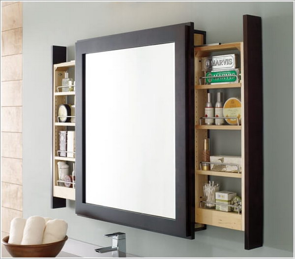 Pull-Out Storage Behind Bathroom Mirror. 