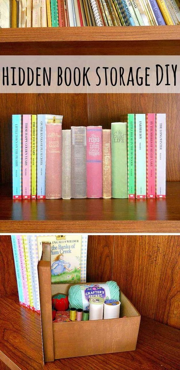 DIY Hidden Book Storage. 