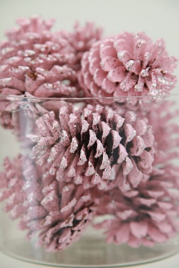 Pink And Glittered Pinecones. 