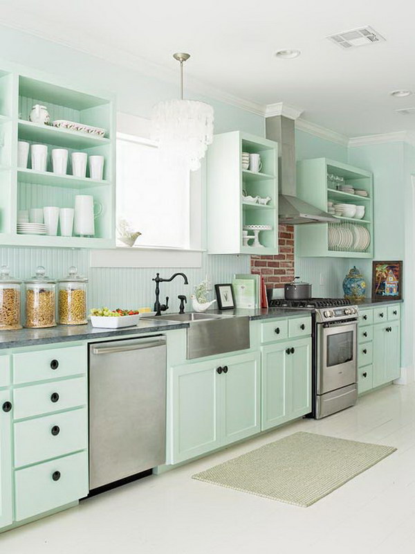 Green Kitchen Walls With White Cabinets mint green kitchen cabinets