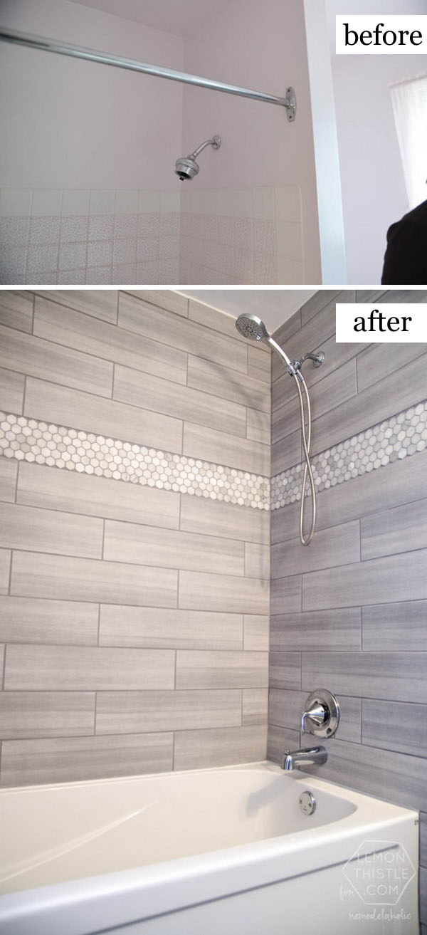 Bathroom Remodel on a Budget Love The Marble Hexagon Accent Tile. 