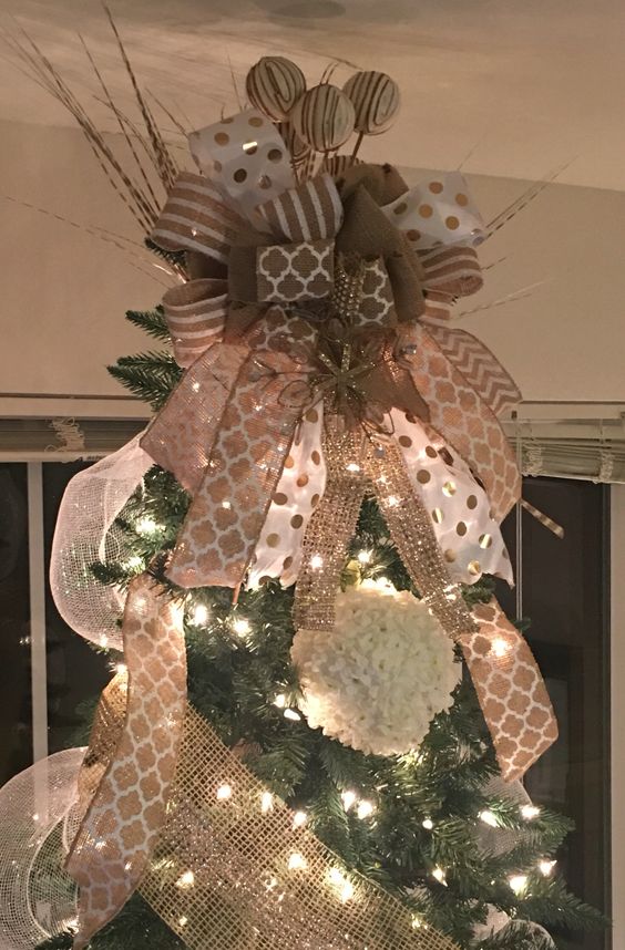 DIY Rustic Burlap Christmas Tree Topper . 