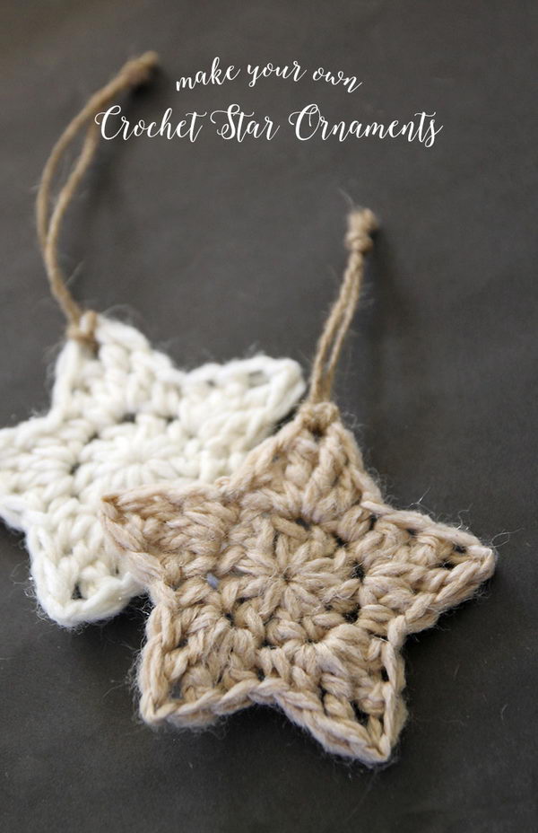 Simple Crochet Star Christmas Ornaments. 