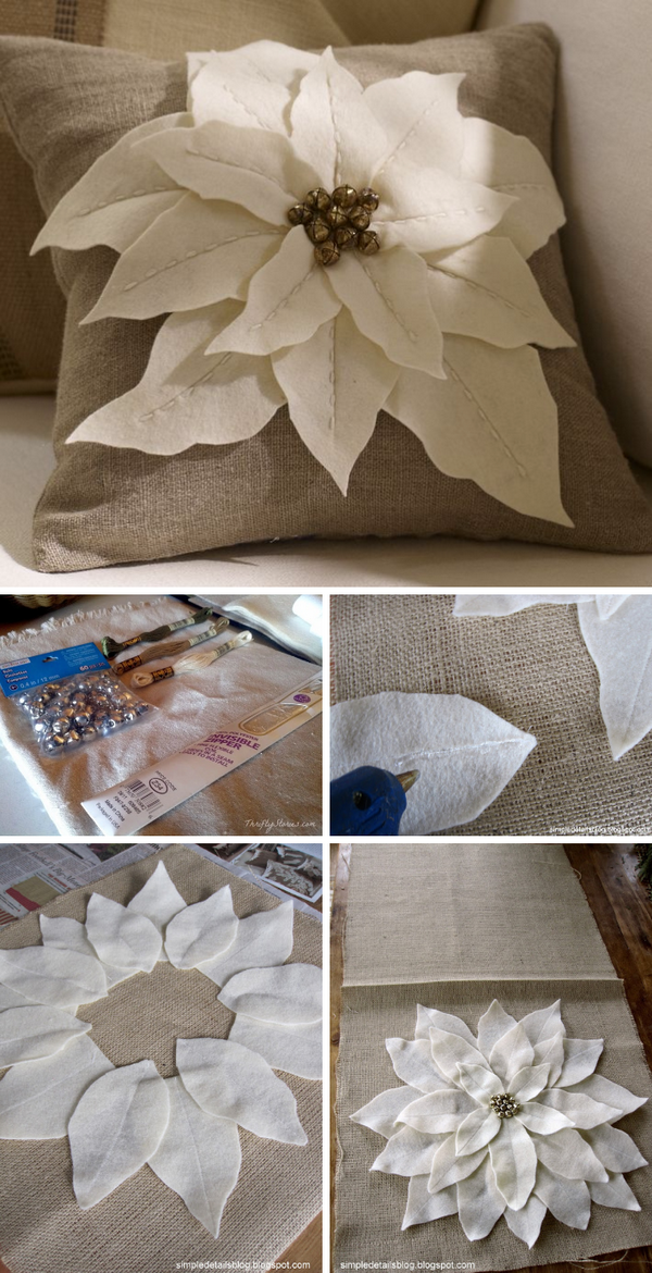 DIY Pottery Barn Inspired Felt Flowers Pillow 