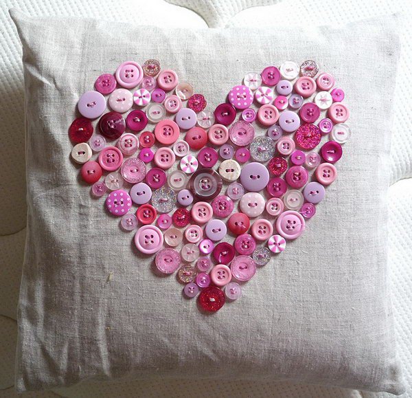 This vintage button heart pillow is perfect for Valentines Day