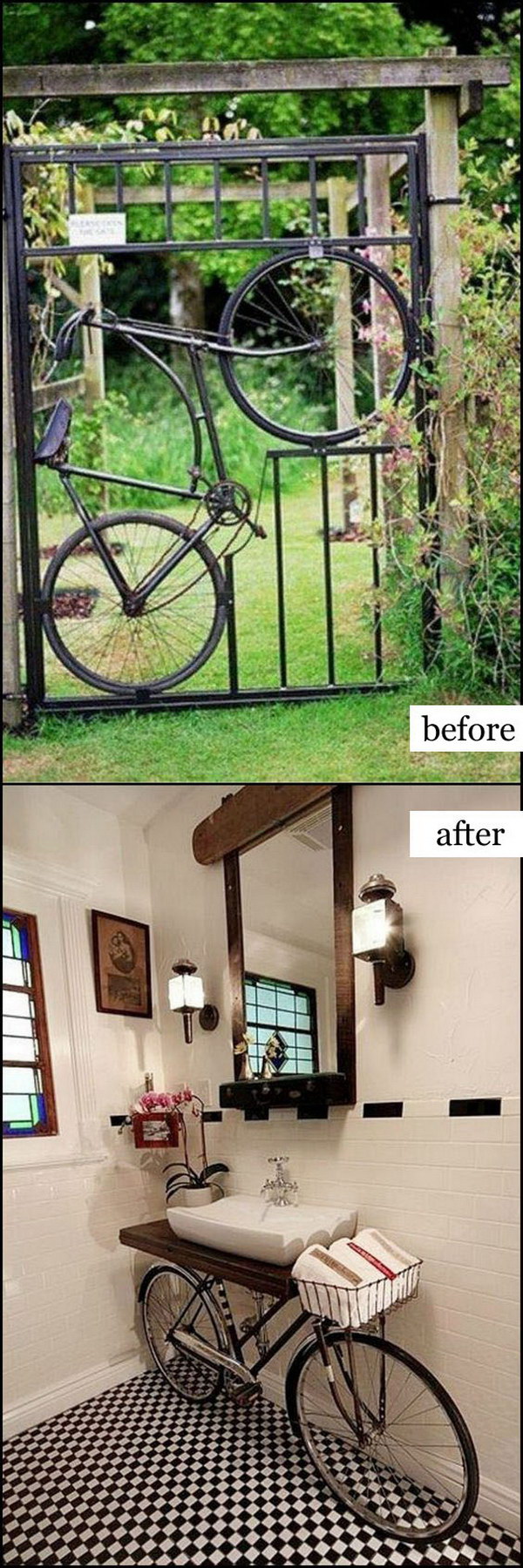 Repurpose Old Bicycle Parts Into Bathroom Vanity. 