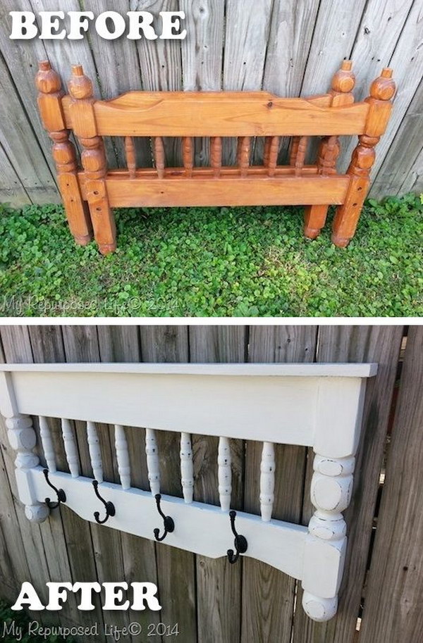 Headboard Repurposed Into a Chalkboard Coat Rack. 