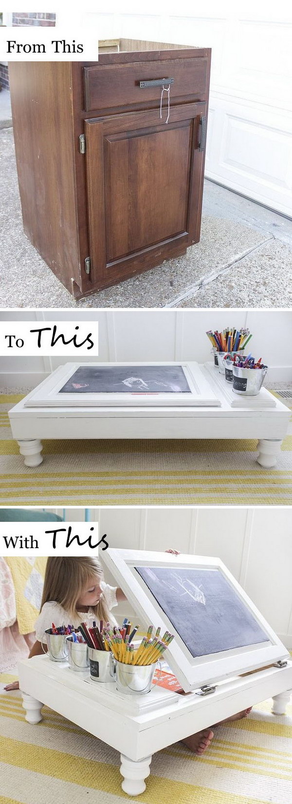 Kitchen Cabinet Into a Child's Desk. 