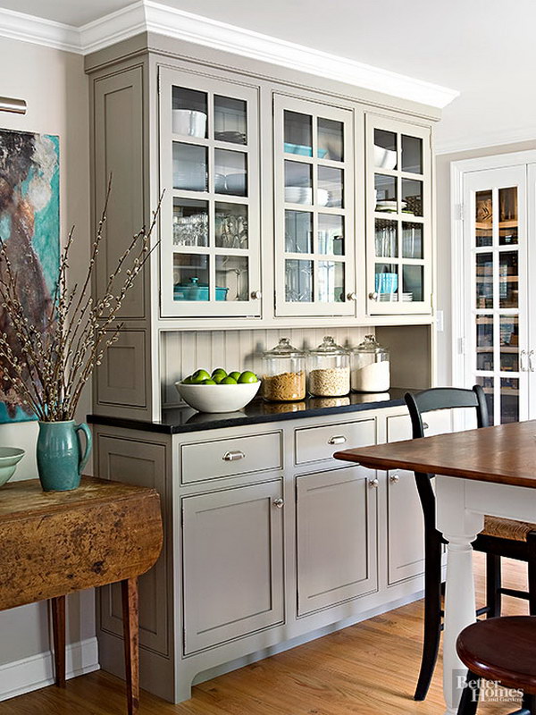 Light Gray Built-in Custom Cabinets. 